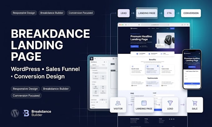 design breakdance builder landing page for wordpress sales funnel