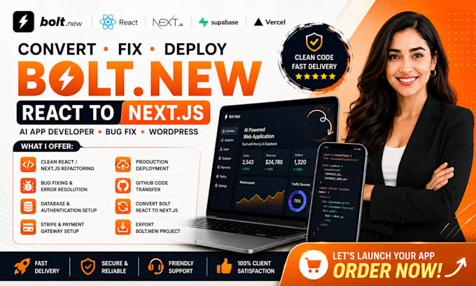 convert fix deploy bolt new react to nextjs bug fix ai app developer wordpress