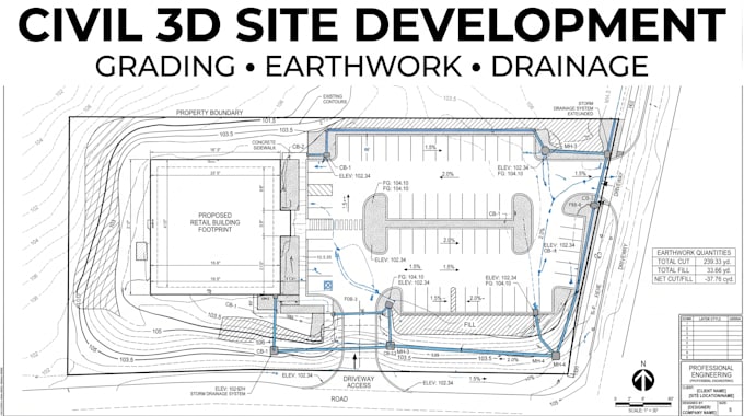 create civil 3d grading plan, earthwork, cut fill and site plan