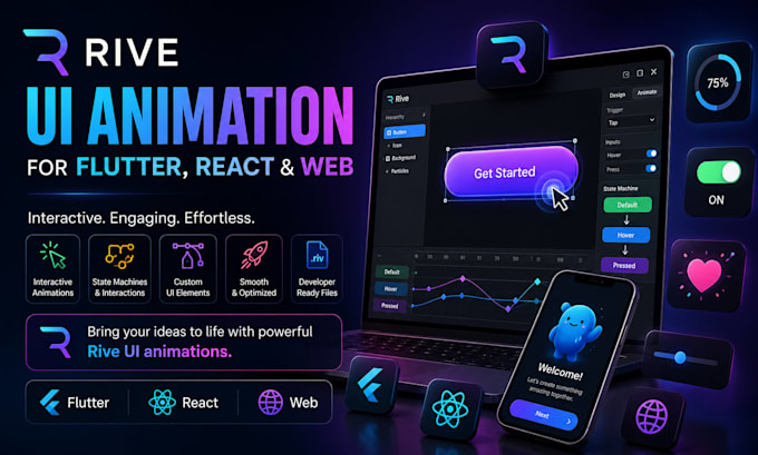 design rive ui animation for flutter react and web