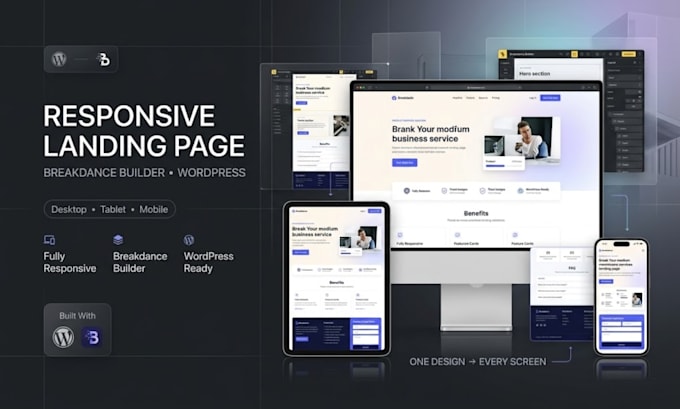 design responsive breakdance builder landing page for wordpress website