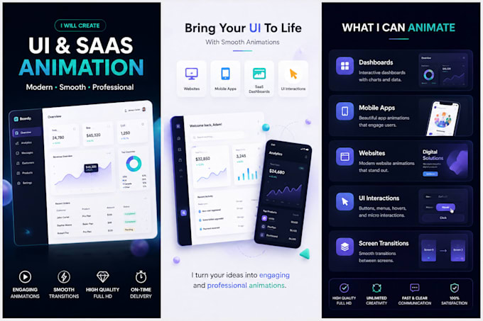 create modern saas UI animation videos