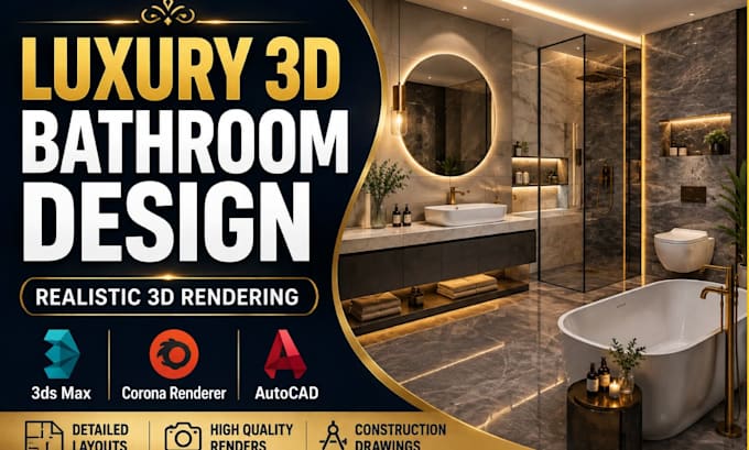 design a luxury 3d bathroom interior and render