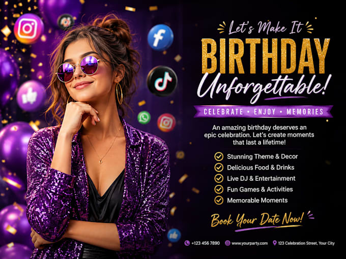 create amazing birthday flyer poster design or event flyer