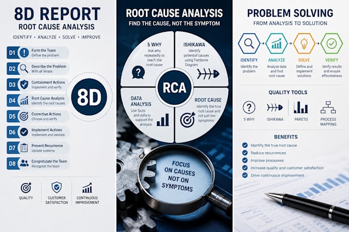 create a professional 8d report and root cause analysis