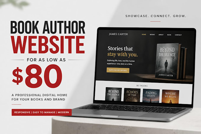 design author website, book author website, ebook website with easy admin panel