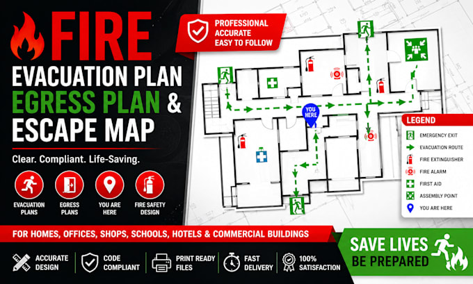 design fire evacuation plan, egress plan, and escape map
