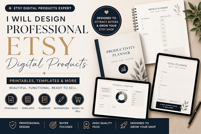 design professional etsy digital products, printables and templates