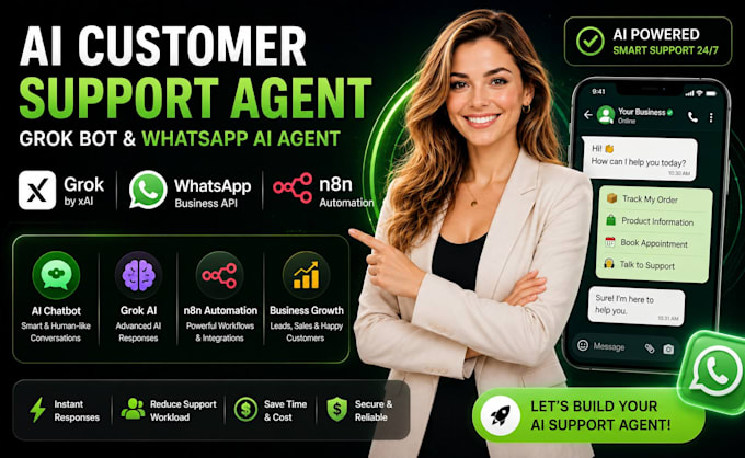 build ai customer support agent, grok bot n8n automation, whatsapp ai agent