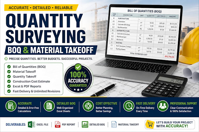 provide quantity surveying, boq, and material takeoff