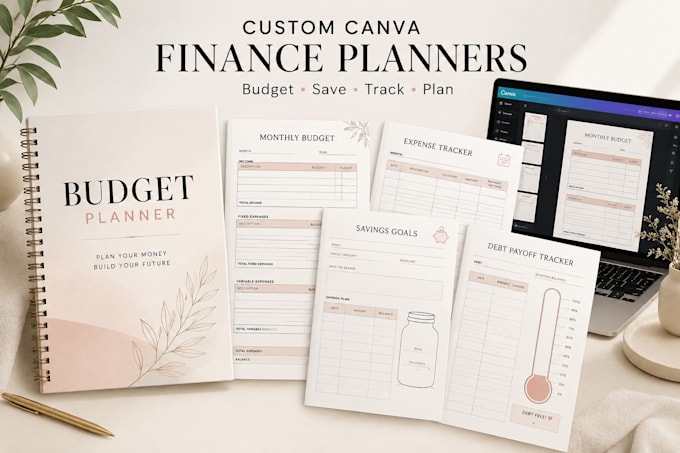 design canva printable planner finance tracker and savings journal template