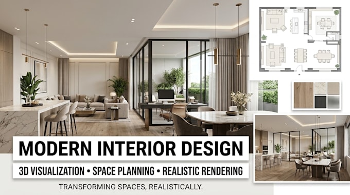 create modern interior design 3d visualization for home, office, shop restaurant