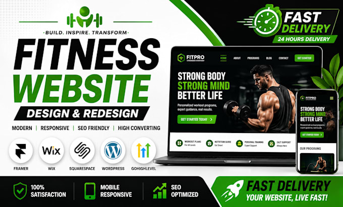fitness website designer  framer, wix, wordpress,  squarespace