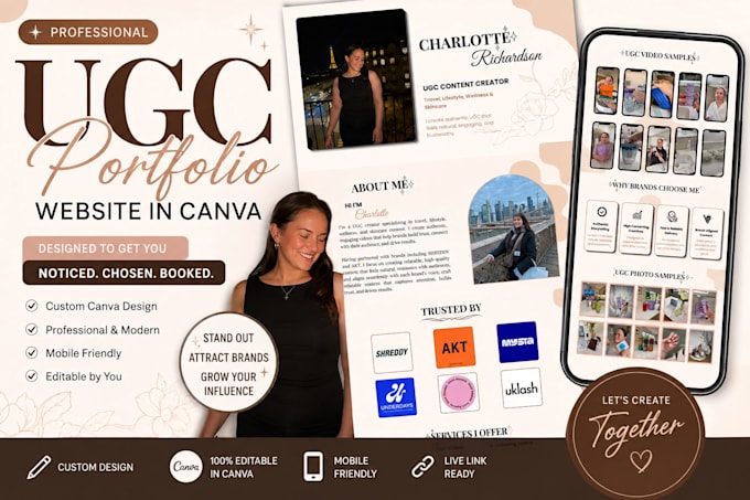design a professional ugc portfolio website in canva, portfolio website design