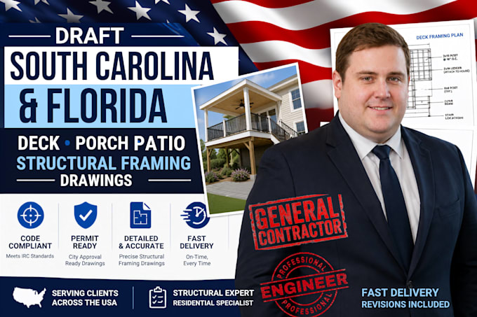 draft south ca, cl and fl, deck porch patio structural framing permit drawing