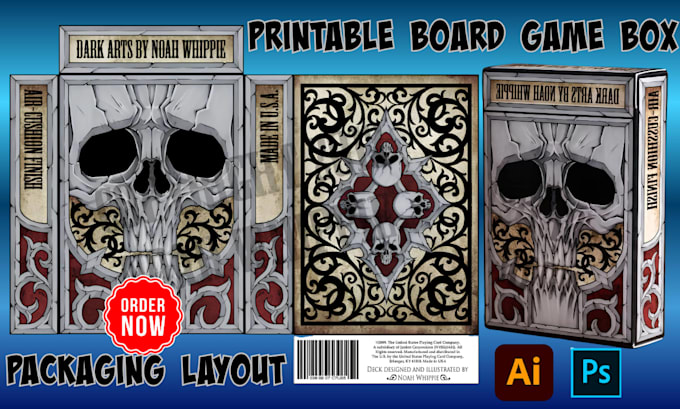 create printable board game box, card game box design 3d mockup packaging layout