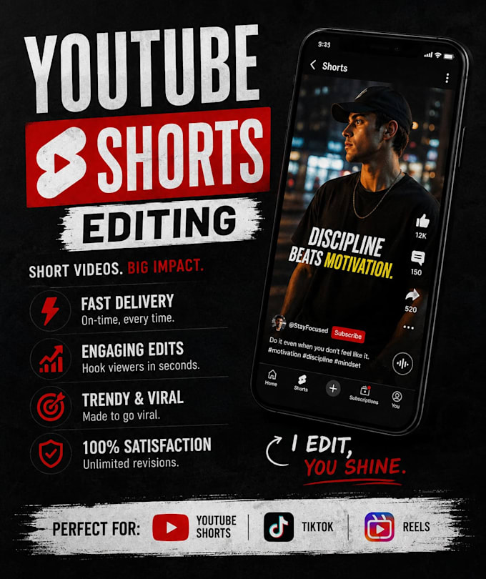 edit tiktok reels and youtube shorts ill add any thing you need