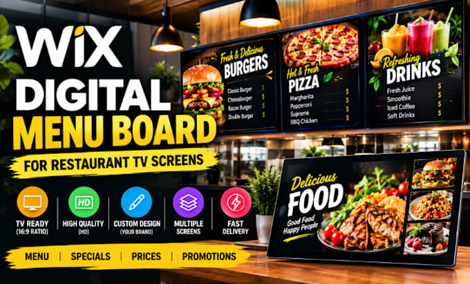design a restaurant menu, digital menu board, TV menu, menu board, food menu