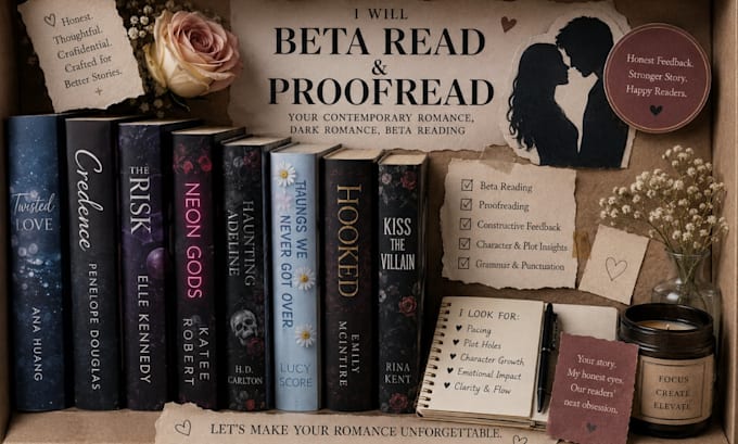 betaread your contemporary or dark romance novel, manuscript critique, proofread