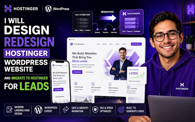 design redesign hostinger wordpress website and migrate to hostinger
