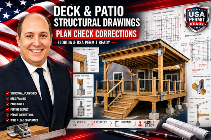 correct and prepare deck and patio cover structural drawings for plan check