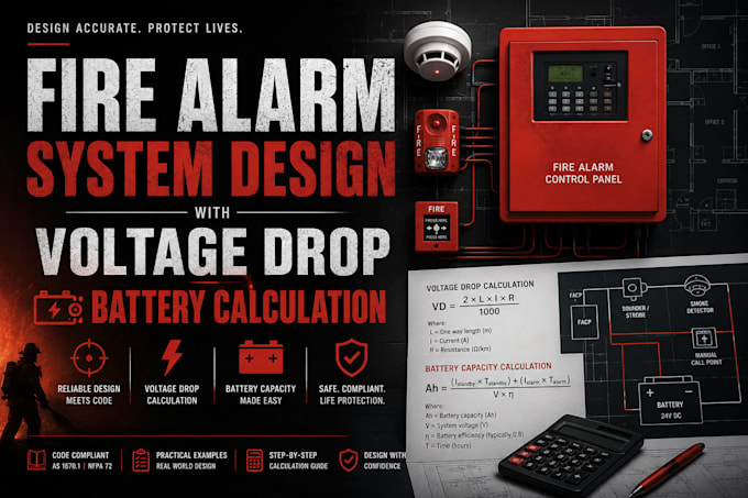 design for fire alarm system with voltage drop battery calculation