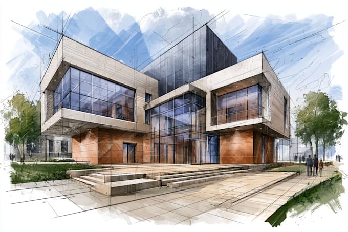 digitally sketch architecture and interior illustration