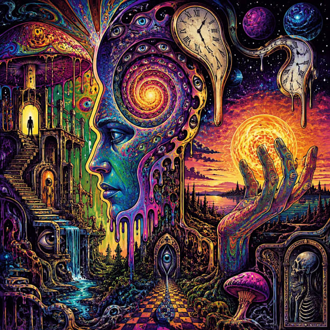 create a unique psychedelic surrealistic illustration