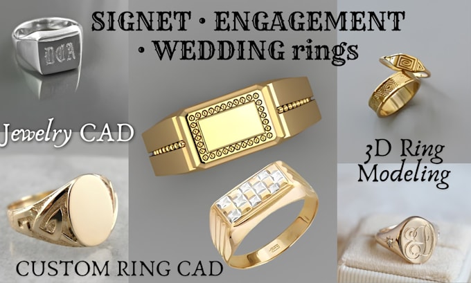 design custom ring cad signet engagement wedding ring 3d model stl for casting