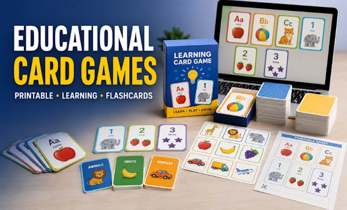 design educational card games, printable learning cards and flashcards