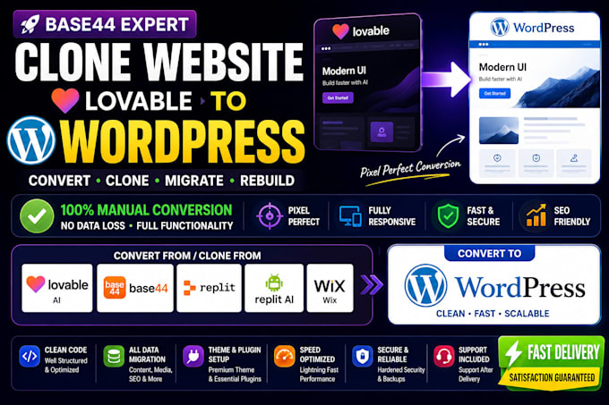 clone website base44 lovable ai to wordpress convert base44 expert replit ai wix