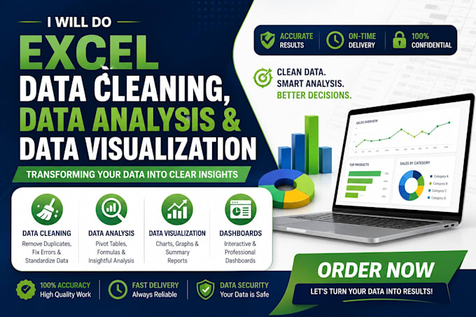 do excel data cleaning, data analysis and data visualization