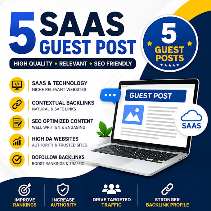 create 5 guest post backlinks for saas buisness website