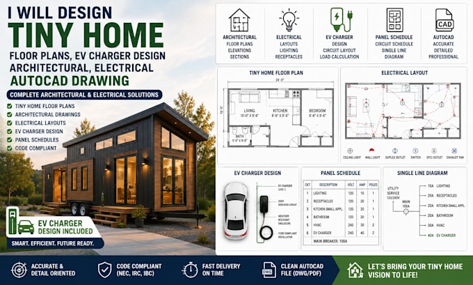 tiny home floor plans ev charger design architectural electrical autocad drawing