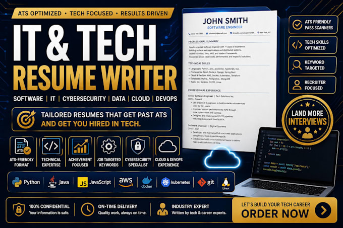 write an ats IT tech resume CV for software and cybersecurity jobs