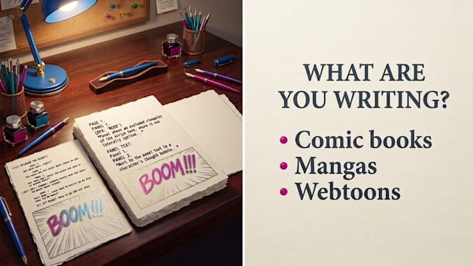 write a professional comic book script, manga, or webtoon