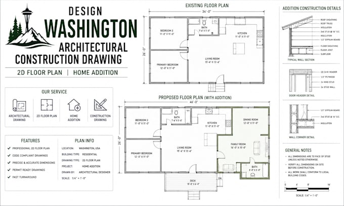design washington architectural construction drawing 2d floor plan home addition