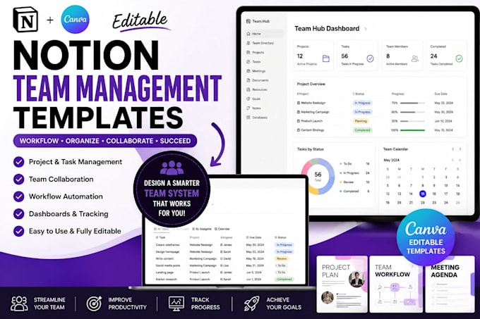 design notion team management templates workflow canva editable team system