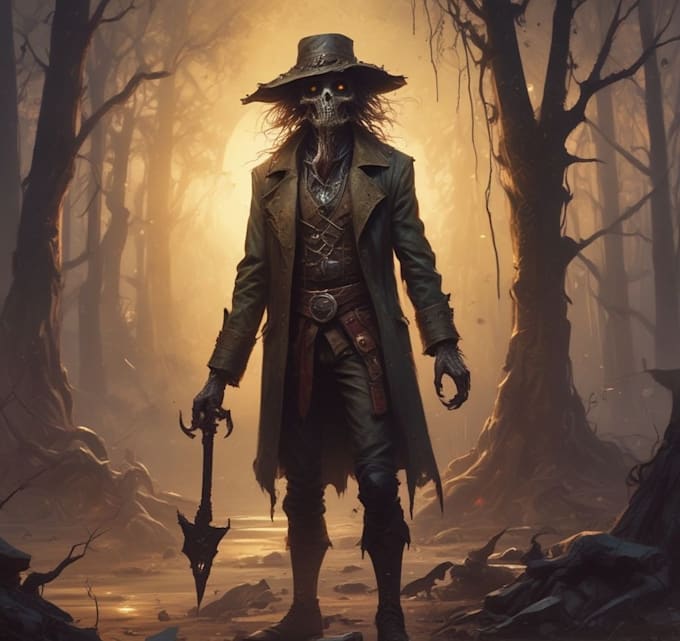 write a dark and mysterious fantasy horror tale