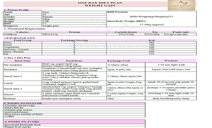 create personalized weight gain meal plan for healthy result