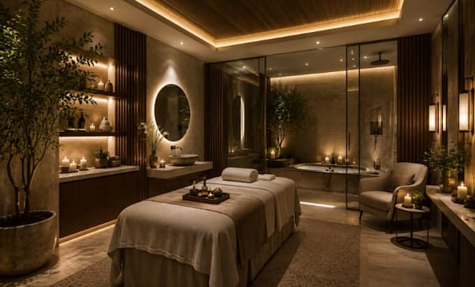 design 3d yoga studio, pilates studio, gym interior, spa, realistic rendering