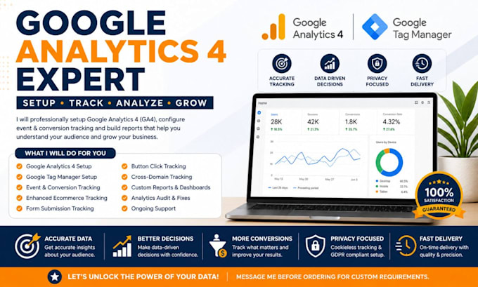 setup google analytics 4 ga4, conversion tracking and reports
