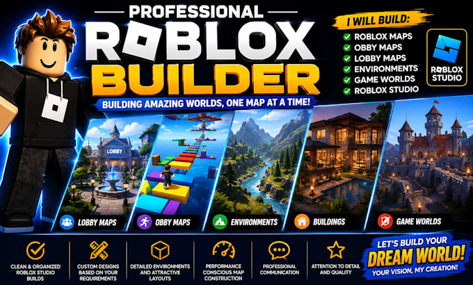 build roblox map, game map, environment, obby map, lobby map, roblox studio