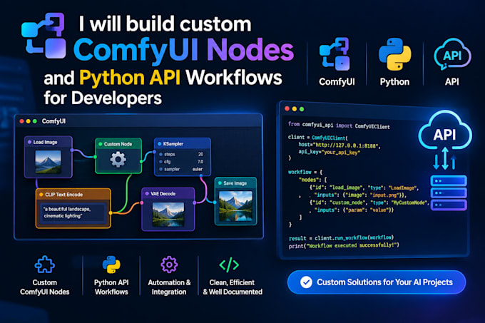 l build custom comfyui nodes and python API workflows for developers