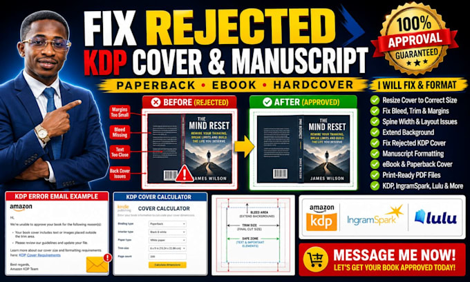 fix resize rejected KDP cover manuscript for paperback ebook