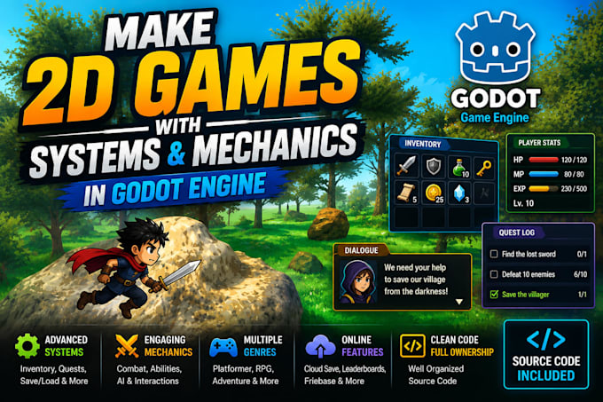 make 2d games with systems and mechanics in godot engine