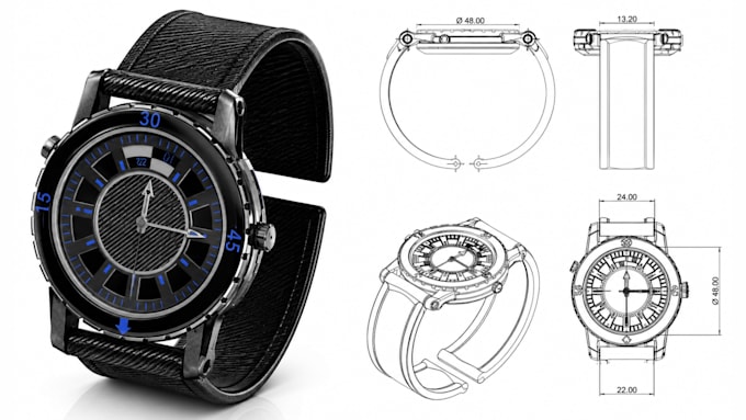 design watch cad models, 3d rendering, technical drawings and animation