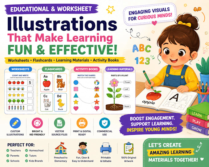 childrens educational illustration kids learning illustration vector educational