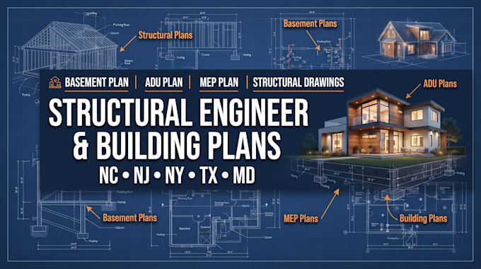 structural engineer nc, nj, ny, tx, MD building plans basement plan adu mep plan