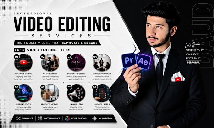 professionally edit youtube videos with motion graphics and engaging visuals